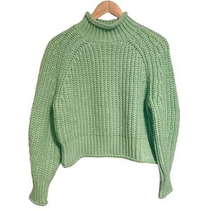 H&M Chunky Knit Green Turtleneck Sweater Oversized Size Small